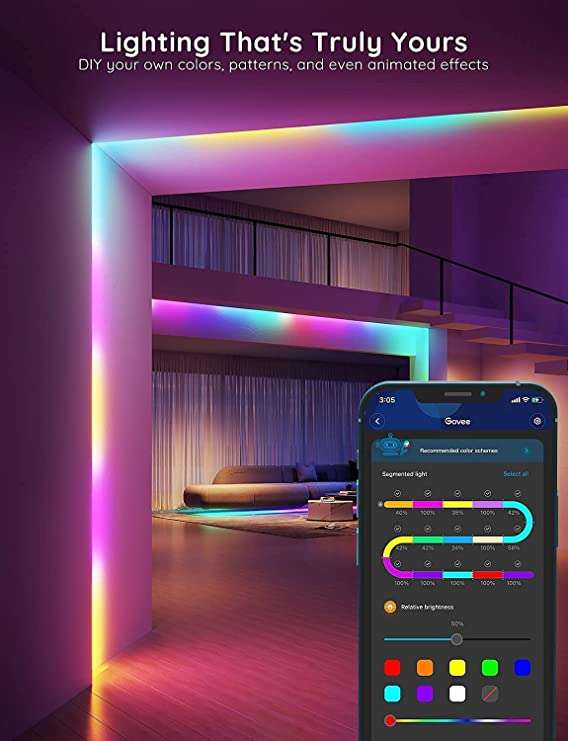 Govee RGBIC Basic Wi-Fi + Bluetooth LED Strip Lights - Smart Indoor Light - (5m / 10m)