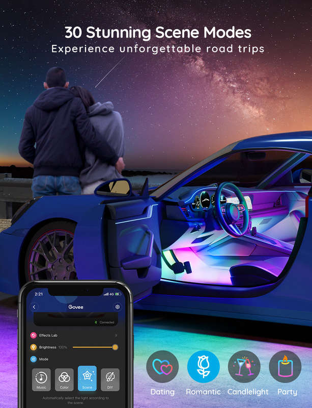 Govee RGBIC Interior Car Lights (30 Scene Mode + 4 Music Mode)