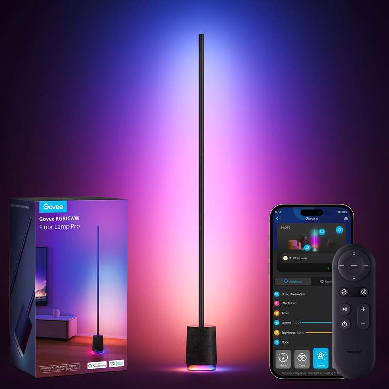 Govee Floor Lamp Pro RGBICWW Smart Floor Lamp with Speaker - 1.7m - Black
