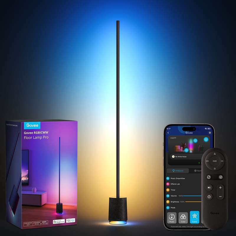 Govee Floor Lamp Pro RGBICWW Smart Floor Lamp with Speaker - 1.7m - Black