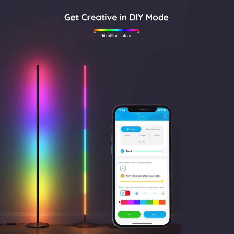 Govee RGBICW Smart Corner Floor Lamp (1.3m High) - Smart LED Light