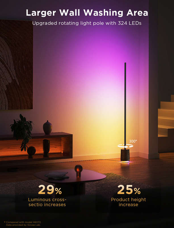 Govee Floor Lamp Pro RGBICWW Smart Floor Lamp with Speaker - 1.7m - Black