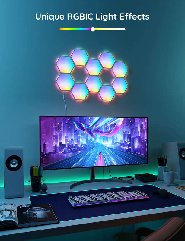 Govee Glide Hexa Light Panels (10PCS) - Smart RGBIC LED Panels for Gaming & Ambiance