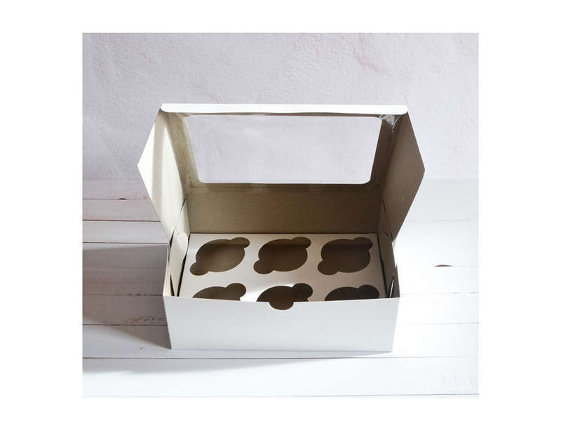6 Cupcake Window Cupcake Box With Inserts -  White