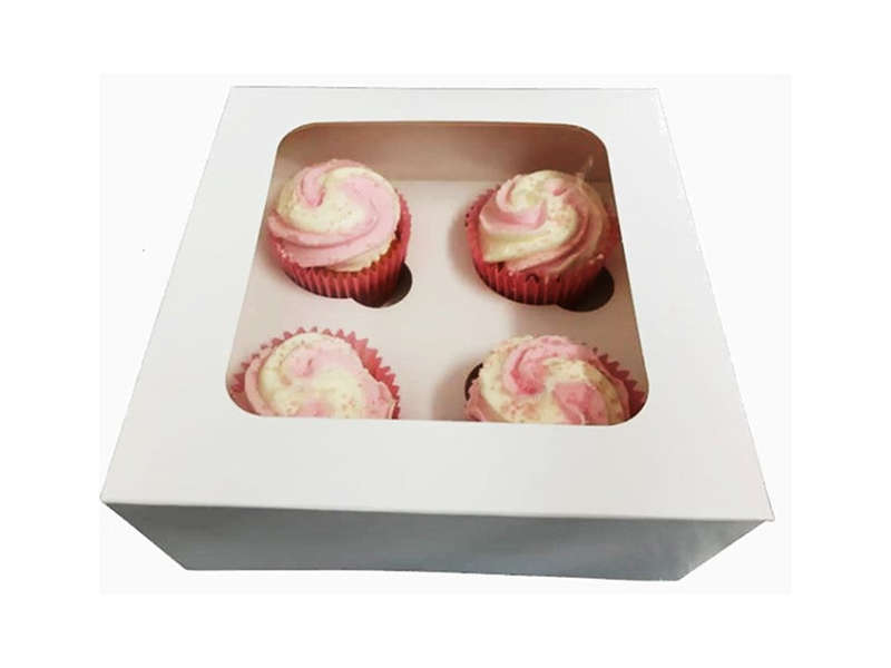 4 Cupcake Window Box With Insert - White