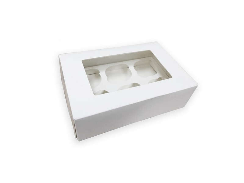 6 Cupcake Window Cupcake Box With Inserts -  White
