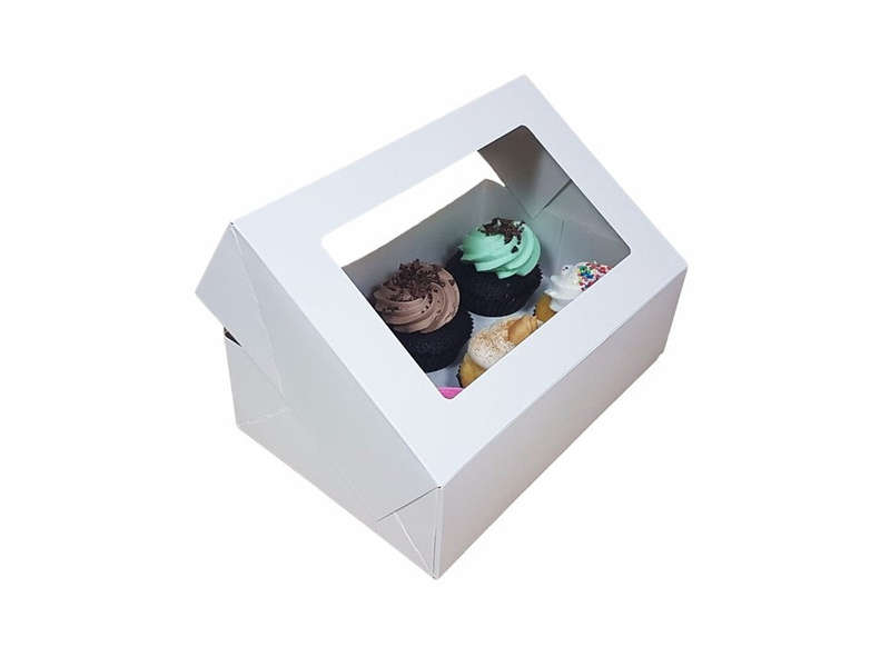 6 Cupcake Window Cupcake Box With Inserts -  White