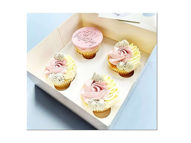 4 Cupcake Window Box With Insert - White