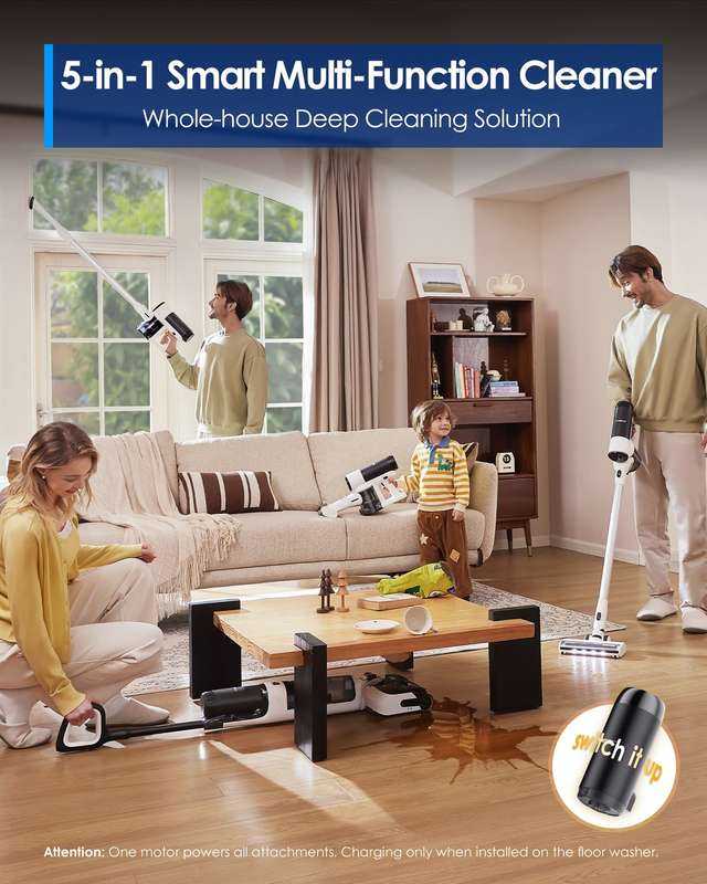 FLOOR ONE Switch S6 Stretch - 65min, Smart 180° Lay Flat Wet Dry Cordless Vacuum Floor Washer & ...