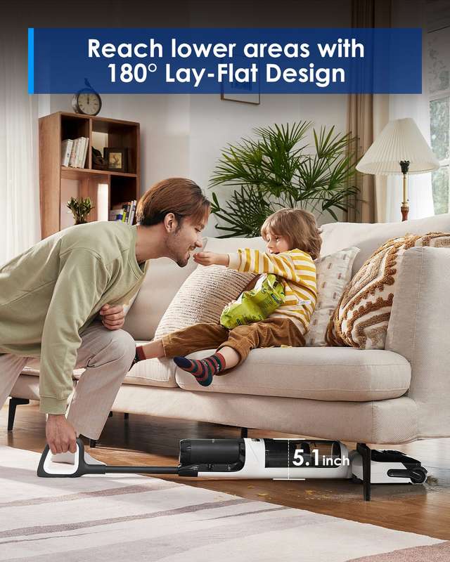 FLOOR ONE Switch S6 Stretch - 65min, Smart 180° Lay Flat Wet Dry Cordless Vacuum Floor Washer & ...