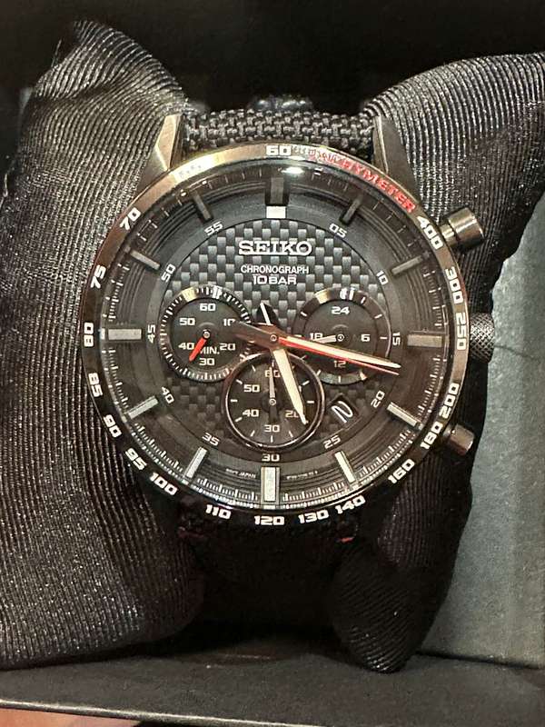 Seiko Men's Stainless Steel Japanese Quartz Leather Calfskin Strap Chronograph Watch SSB359