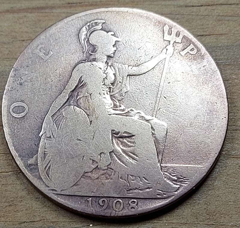1908 Great Britain King Edward VII One Penny antique coin