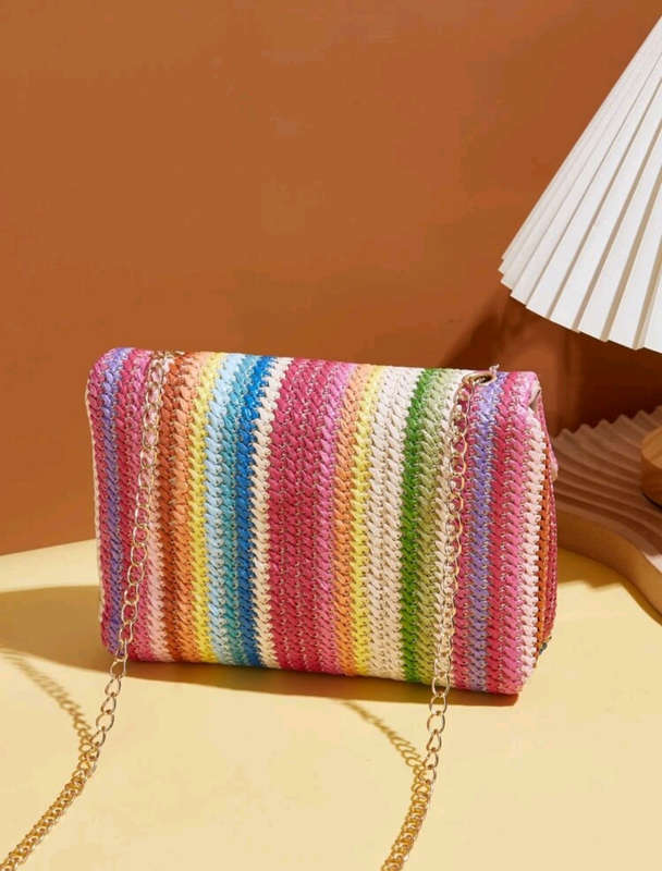 Metal Tassel Stripes Pattern Crossbody Bag