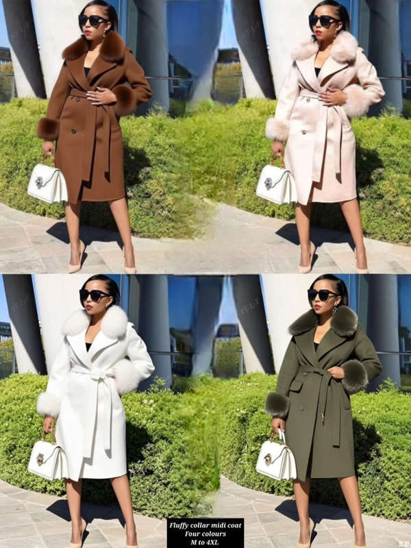 Fluffy Collar Midi Coat