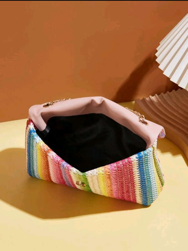 Metal Tassel Stripes Pattern Crossbody Bag