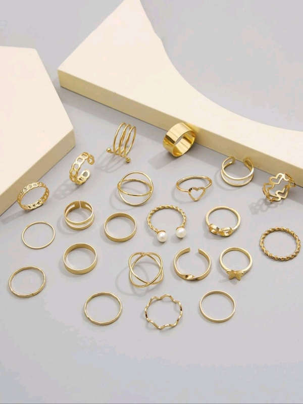22pcs/Set Butterfly & Faux Pearl Decor Ring