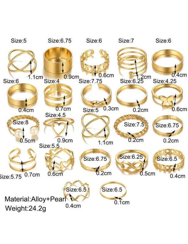 22pcs/Set Butterfly & Faux Pearl Decor Ring