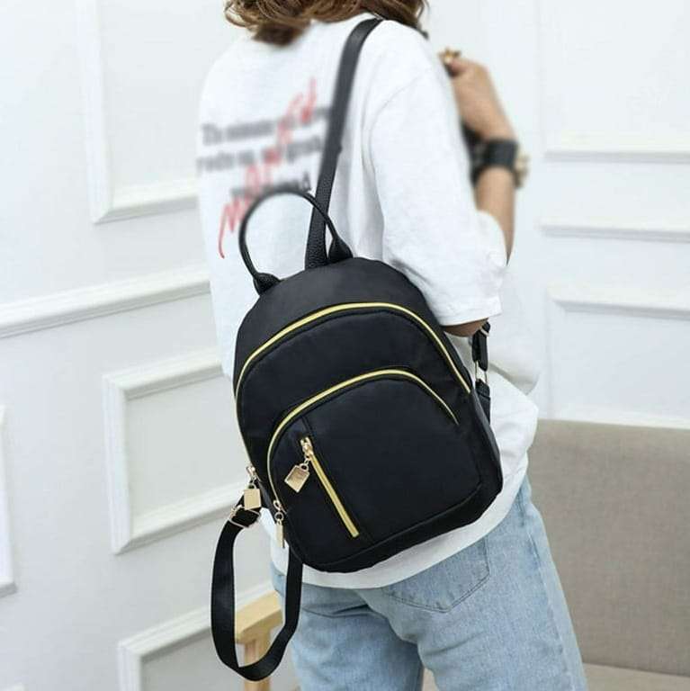 Mini Nylon Backpack with Vertical Zipper - Black