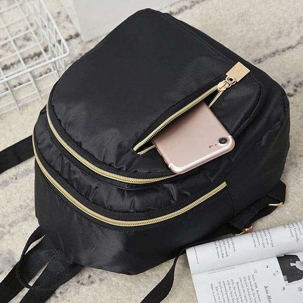 Mini Nylon Backpack with Vertical Zipper - Black