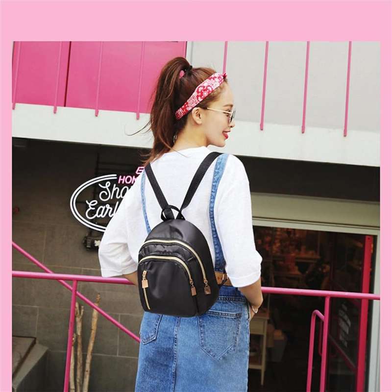 Mini Nylon Backpack with Vertical Zipper - Black