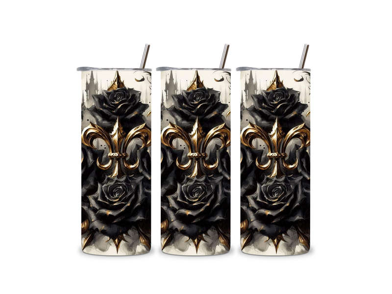 Fleur de Lis and Black Roses Skinny Tumbler