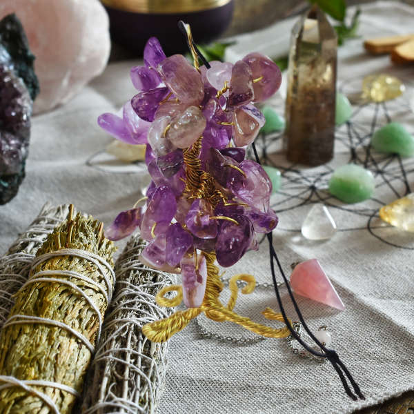 Amethyst Gem Tree Rearview Mirror Charm
