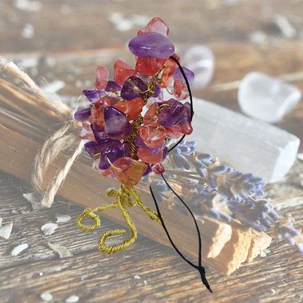 Amethyst & Cherry Quartz Gem Tree Rearview Mirror Charm