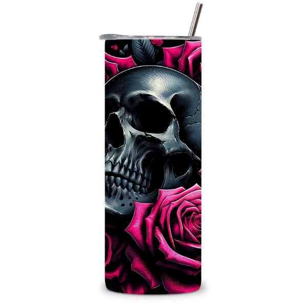 Black Skull and Roses Tumbler