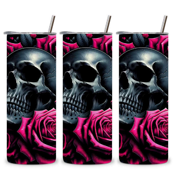 Black Skull and Roses Tumbler