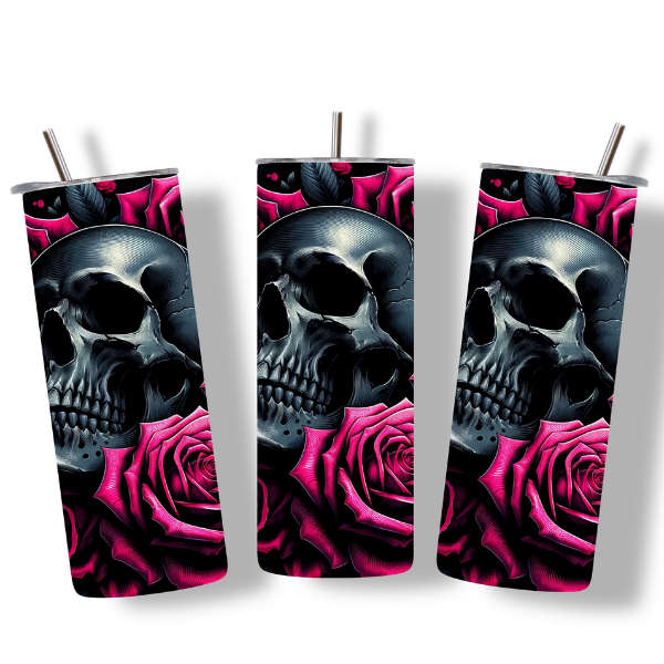 Black Skull and Roses Tumbler