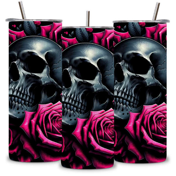 Black Skull and Roses Tumbler