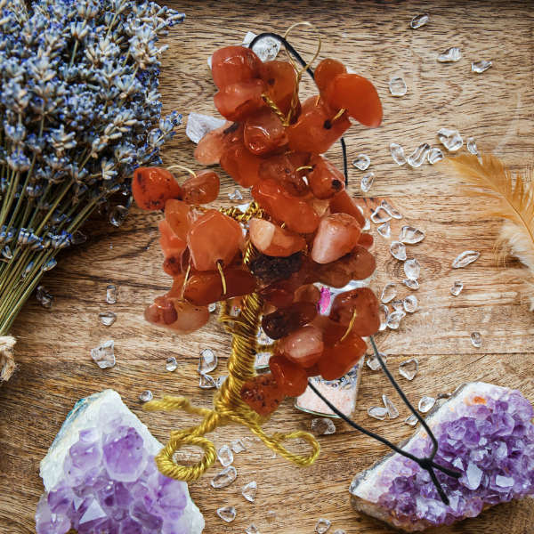 Carnelian Gem Tree Rearview Mirror Charm