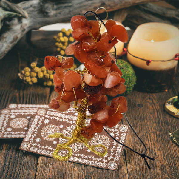 Carnelian Gem Tree Rearview Mirror Charm