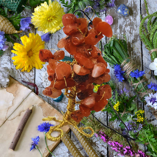 Carnelian Gem Tree Rearview Mirror Charm