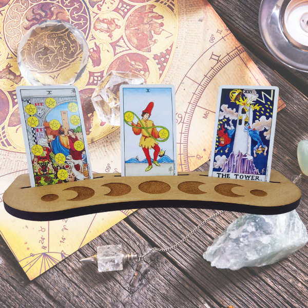 Celestial Guidance Tarot Stand  Moon Phase Triple Card Holder