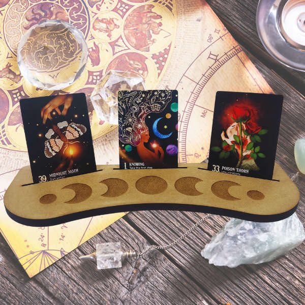 Celestial Guidance Tarot Stand  Moon Phase Triple Card Holder