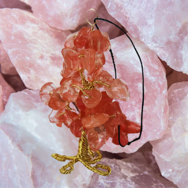 Cherry Quartz Gem Tree Rearview Mirror Charm