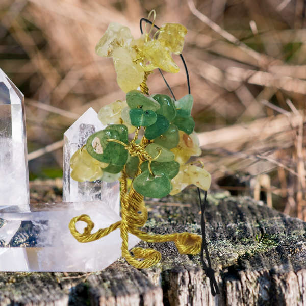 Citrine & Green Aventurine Gem Tree Rearview Mirror Charm