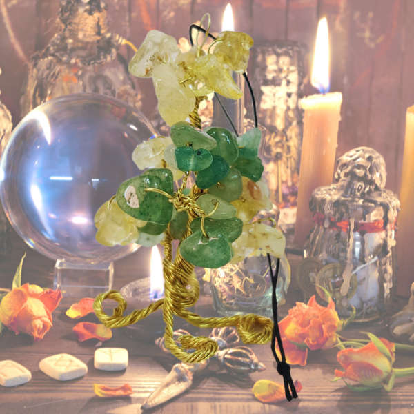 Citrine & Green Aventurine Gem Tree Rearview Mirror Charm