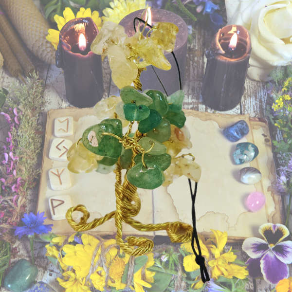 Citrine & Green Aventurine Gem Tree Rearview Mirror Charm