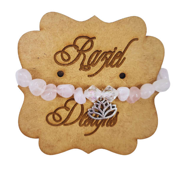 Divine Harmony: Rose Quartz and Moonstone Bracelet with Lotus Flower Charm