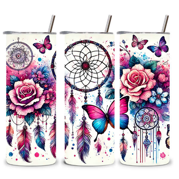 Dreamcatcher & Rose Floral Design Tumbler