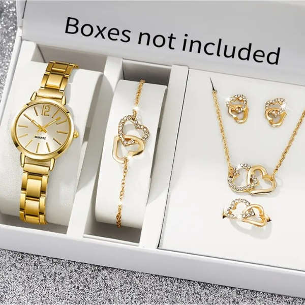 Eternal Heart: Gold-Plated Watch & Jewelry Set