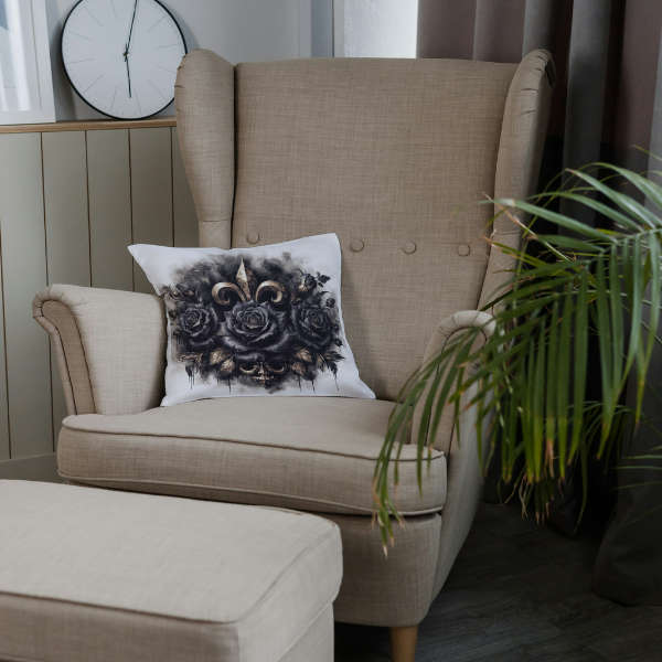 Fleur de Lis and Black Roses Throw Pillow