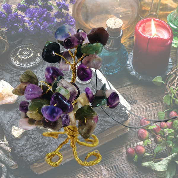 Fluorite Gem Tree Rearview Mirror Charm
