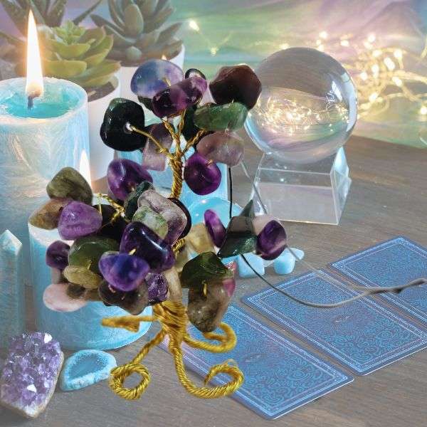 Fluorite Gem Tree Rearview Mirror Charm