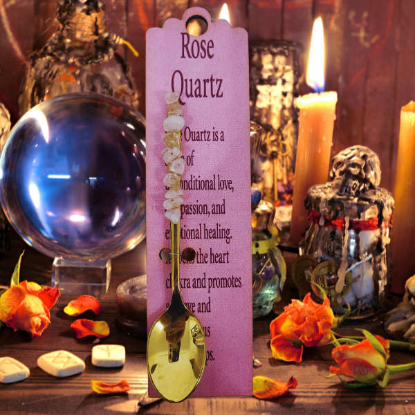 Golden Altar Spoon with Rose Quartz