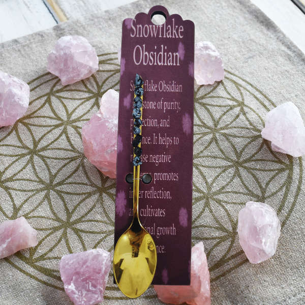 Golden Altar Spoon with Snowflake Obsidian
