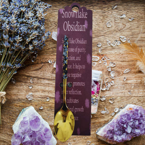 Golden Altar Spoon with Snowflake Obsidian