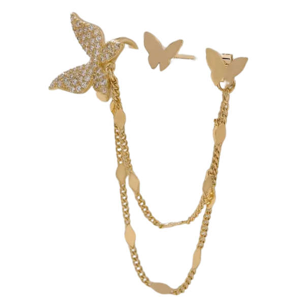Golden Butterfly Elegance  Earring & Ear Clip Duo 